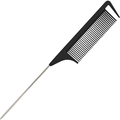 9.3'' Rat Tail Comb for Hair Stylists - Metal Pintail Parting Comb for Braiding, Sectioning, Teasing & Styling (Black)