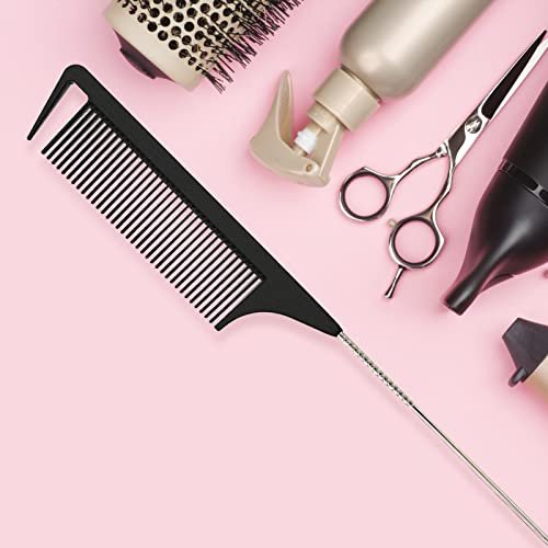 9.3'' Rat Tail Comb for Hair Stylists - Metal Pintail Parting Comb for Braiding, Sectioning, Teasing & Styling (Black) - görsel 6