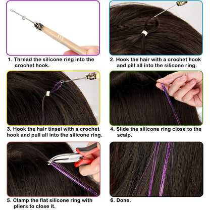 Hair Tinsel Kit - 48 Inch, 18 Colors, 4320 Strands - Heat Resistant Fairy Hair Extensions with Tools