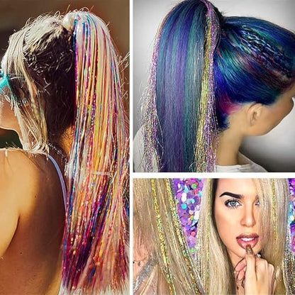 Hair Tinsel Kit - 48 Inch, 18 Colors, 4320 Strands - Heat Resistant Fairy Hair Extensions with Tools