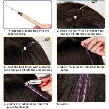 Hair Tinsel Kit - 48 Inch, 18 Colors, 4320 Strands - Heat Resistant Fairy Hair Extensions with Tools