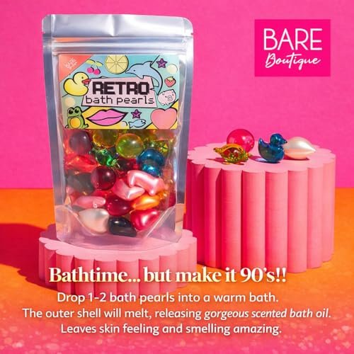 Retro Bath Beads Jumbo Pack of 30 – Assorted Shapes and Scents – Bath Oil Beads for Relaxation – Gift for Mom, Women, Birthday Avelisse