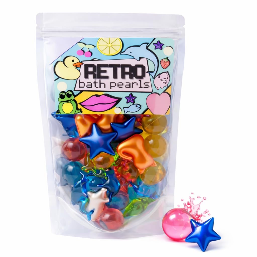 Retro Bath Beads Jumbo Pack of 30 – Assorted Shapes and Scents – Bath Oil Beads for Relaxation – Gift for Mom, Women, Birthday Avelisse