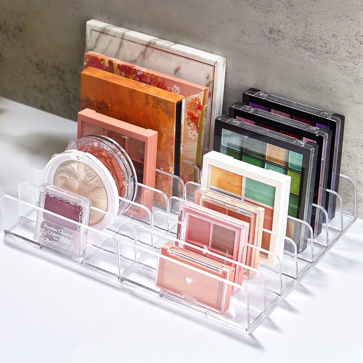 TUZAZO 2 Pack Acrylic Eyeshadow Palette Makeup Organizer - 7-Section Clear Cosmetic Display Storage for Palettes, Blush, Contour Kits, Sunglasses - görsel 15