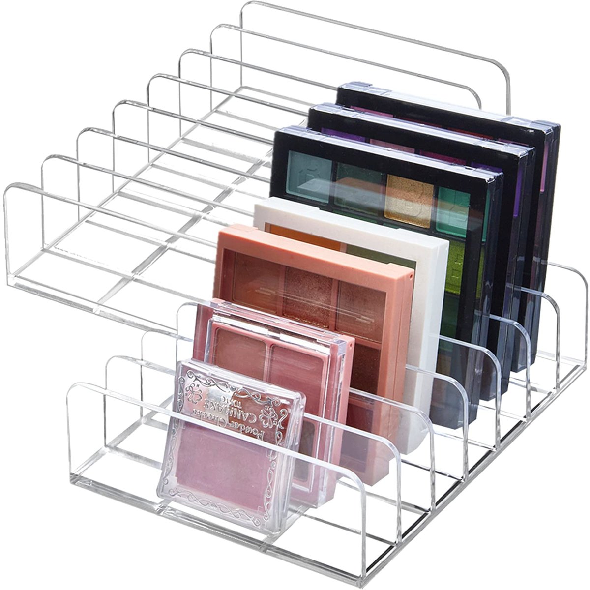 TUZAZO 2 Pack Acrylic Eyeshadow Palette Makeup Organizer - 7-Section Clear Cosmetic Display Storage for Palettes, Blush, Contour Kits, Sunglasses - görsel 1