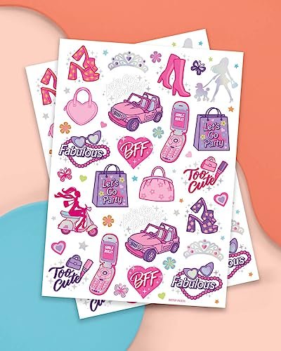 xo, Fetti Pink Party Temporary Tattoos - 42 Styles | Pink Birthday Party Supplies, Party Favors, Cute Decorations, Easter Basket