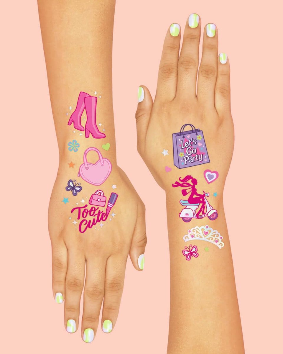 xo, Fetti Pink Party Temporary Tattoos - 42 Styles | Pink Birthday Party Supplies, Party Favors, Cute Decorations, Easter Basket - görsel 8