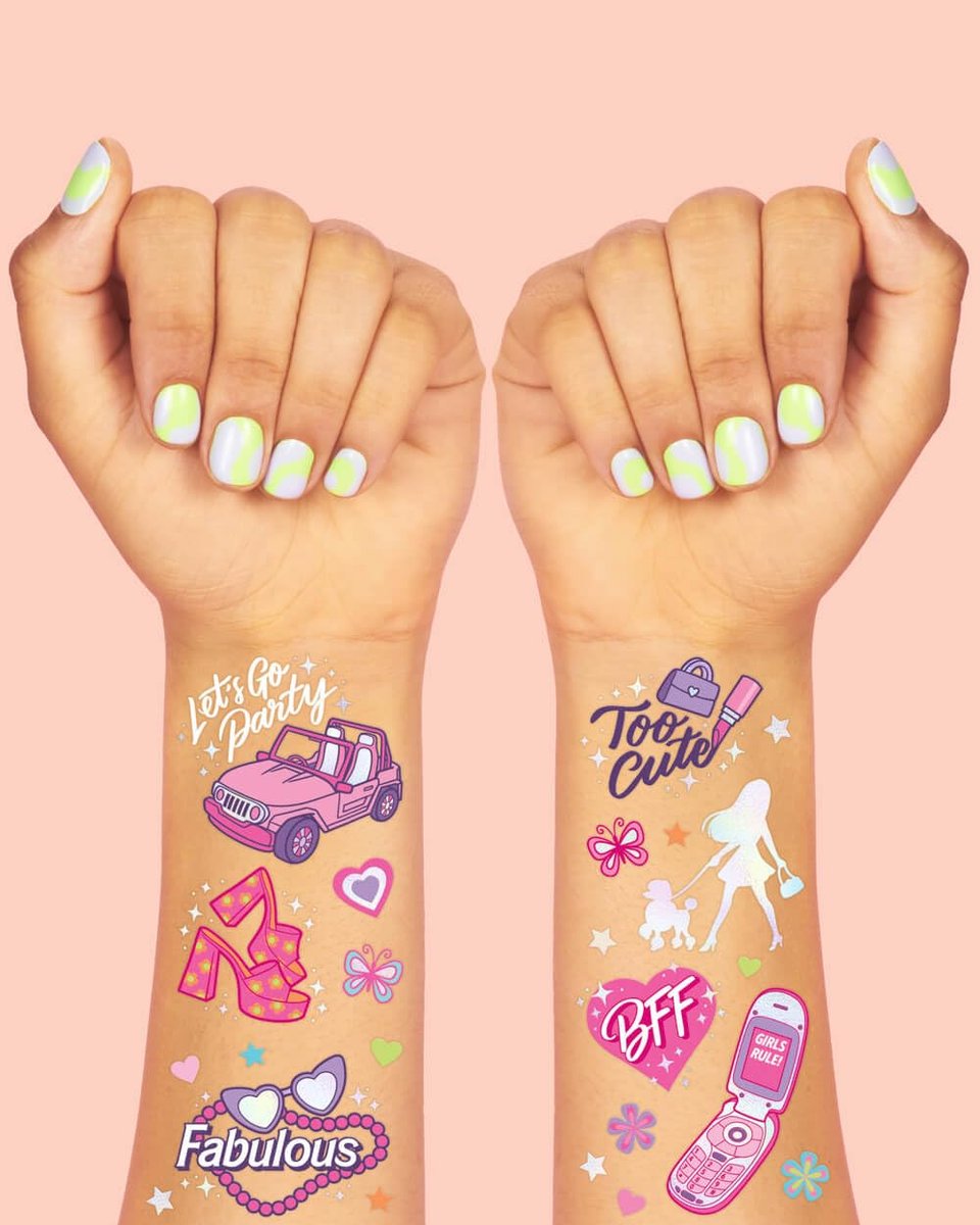xo, Fetti Pink Party Temporary Tattoos - 42 Styles | Pink Birthday Party Supplies, Party Favors, Cute Decorations, Easter Basket - görsel 6