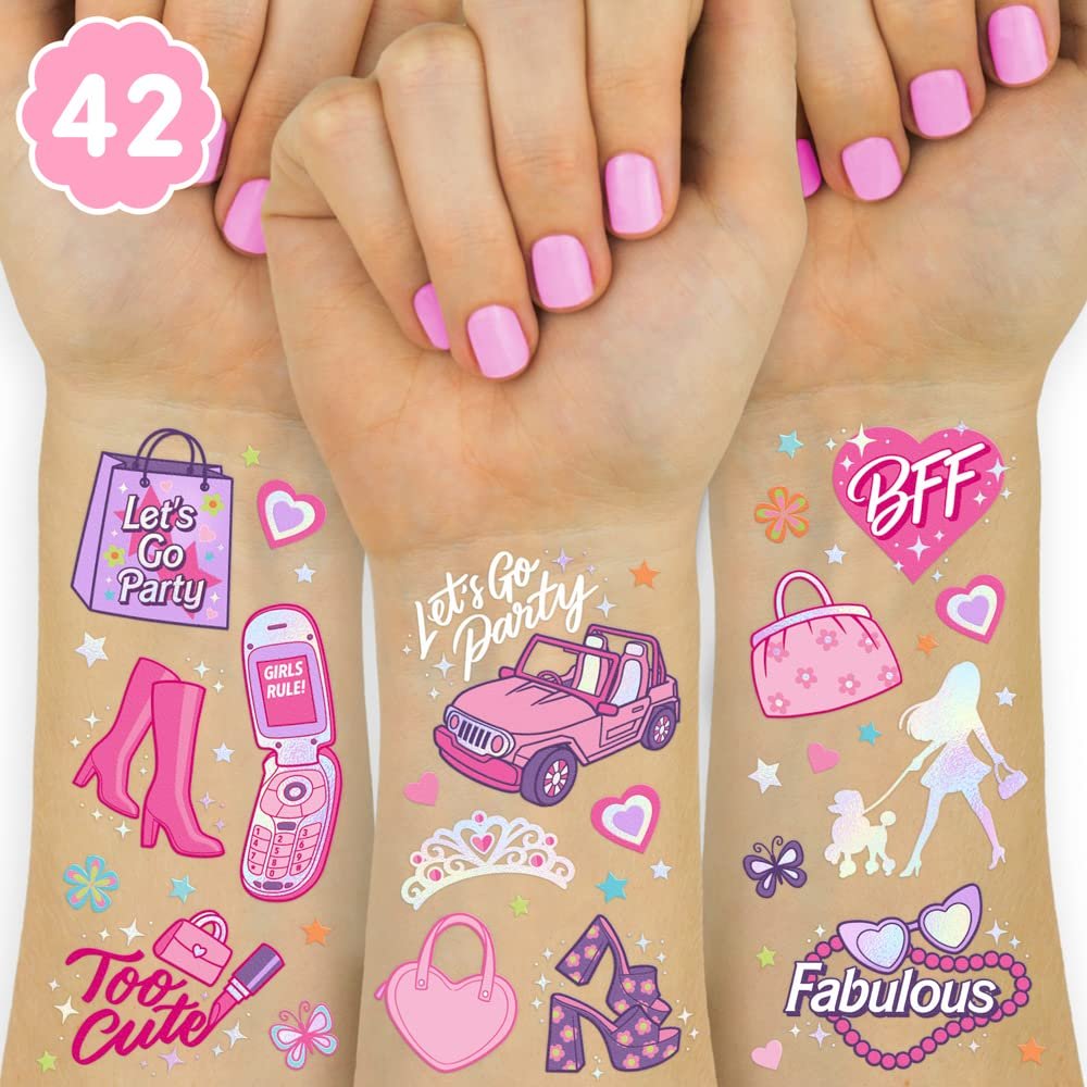 xo, Fetti Pink Party Temporary Tattoos - 42 Styles | Pink Birthday Party Supplies, Party Favors, Cute Decorations, Easter Basket - görsel 2