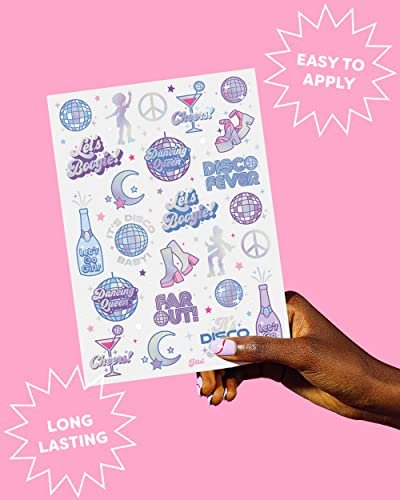 xo, Fetti Disco Birthday Party Temporary Tattoos - 48 Iridescent Foil Pcs | Birthday Girl Party Decorations, Dancing Queen, 70s Groovy Party - görsel 10