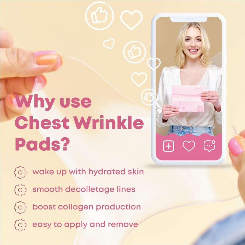 Bayside Chest Wrinkle Patches Reusable - Anti-Aging Patches for Fine Lines, Long-Lasting Wrinkle Pads for Youthful Appearance, Skin-Safe Chest Care Solution, Includes 4 Durable Pads for Smooth Look (4ct) Avelisse