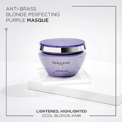 Kerastase Blond Absolu Ultra-Violet Purple Hair Mask for Lightened, Highlighted and Grey Hair - Neutralizes Brassy and Yellow Undertones with Hyaluronic Acid, 6.8 Fl Oz Avelisse