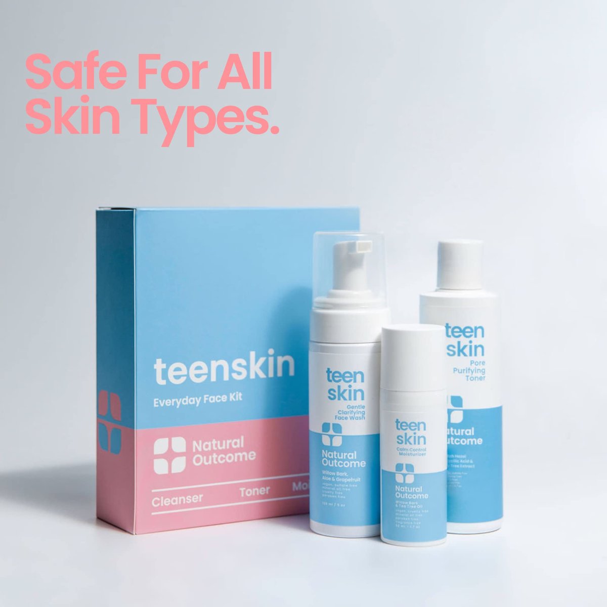 Teen Skin Care Kit 3-Step | Acne Face Wash, Toner & Moisturizer for Teens Preteens & Kids | Natural Outcome Avelisse