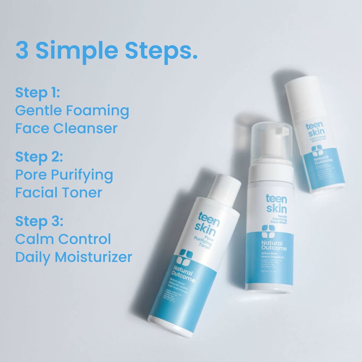 Teen Skin Care Kit 3-Step | Acne Face Wash, Toner & Moisturizer for Teens Preteens & Kids | Natural Outcome Avelisse