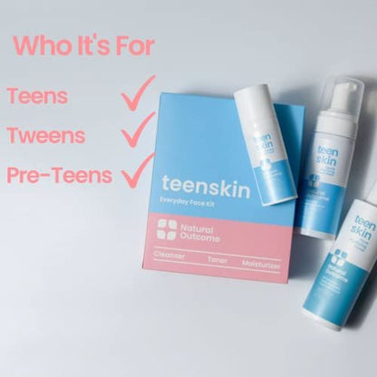Teen Skin Care Kit 3-Step | Acne Face Wash, Toner & Moisturizer for Teens Preteens & Kids | Natural Outcome Avelisse