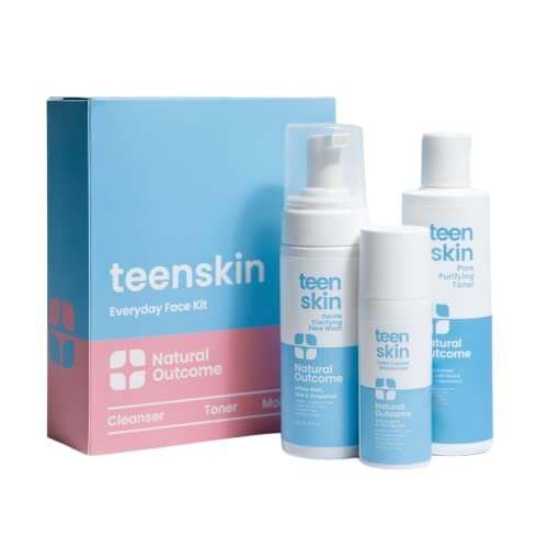 Teen Skin Care Kit 3-Step | Acne Face Wash, Toner & Moisturizer for Teens Preteens & Kids | Natural Outcome Avelisse