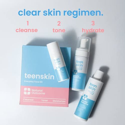 Teen Skin Care Kit 3-Step | Acne Face Wash, Toner & Moisturizer for Teens Preteens & Kids | Natural Outcome Avelisse