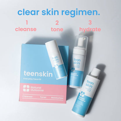 Teen Skin Care Kit 3-Step | Acne Face Wash, Toner & Moisturizer for Teens Preteens & Kids | Natural Outcome Avelisse