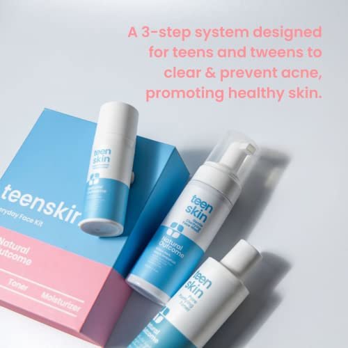 Teen Skin Care Kit 3-Step | Acne Face Wash, Toner & Moisturizer for Teens Preteens & Kids | Natural Outcome Avelisse