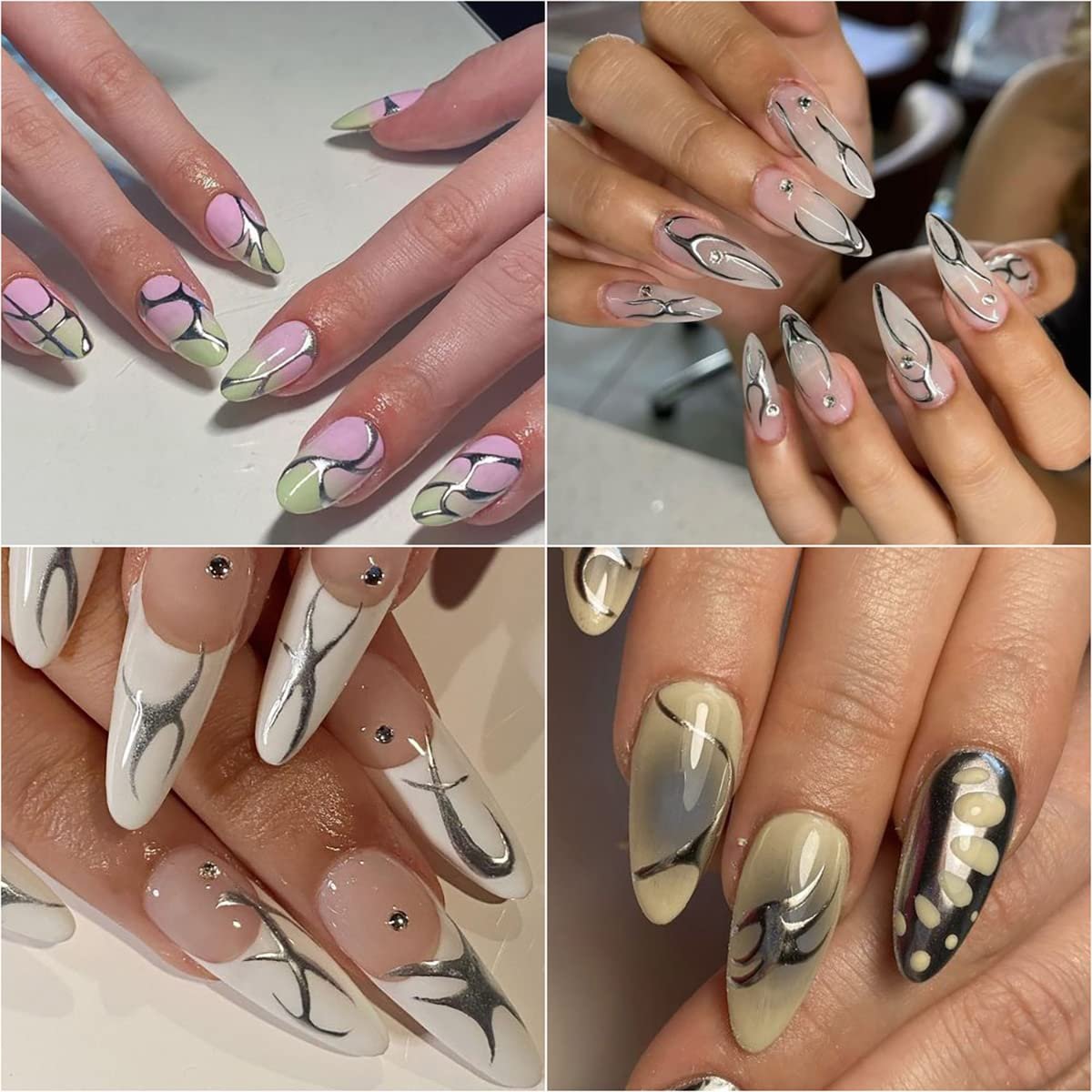 6 Sheets Sun Star Nail Art Stickers - Moon, Fish Bone, Gold & Silver Nail Decals for Acrylic Nails - görsel 9