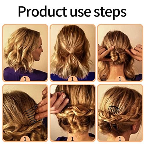 QOOSIKICC 12 Pcs Hair Side Combs, Hair Fork Clips & Pins - U-Shape Teeth Styling Tool for French Twist Updo - Black - görsel 8
