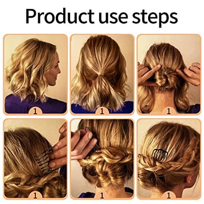 QOOSIKICC 12 Pcs Hair Side Combs, Hair Fork Clips & Pins - U-Shape Teeth Styling Tool for French Twist Updo - Black