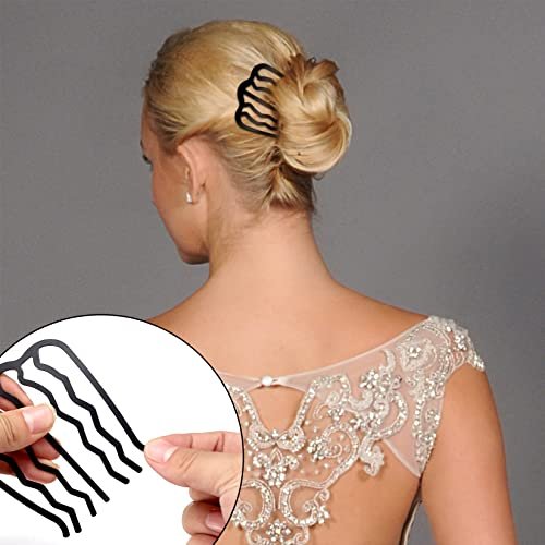 QOOSIKICC 12 Pcs Hair Side Combs, Hair Fork Clips & Pins - U-Shape Teeth Styling Tool for French Twist Updo - Black - görsel 10