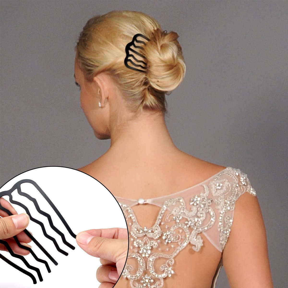 QOOSIKICC 12 Pcs Hair Side Combs, Hair Fork Clips & Pins - U-Shape Teeth Styling Tool for French Twist Updo - Black - görsel 9