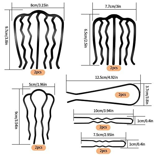 QOOSIKICC 12 Pcs Hair Side Combs, Hair Fork Clips & Pins - U-Shape Teeth Styling Tool for French Twist Updo - Black - görsel 4