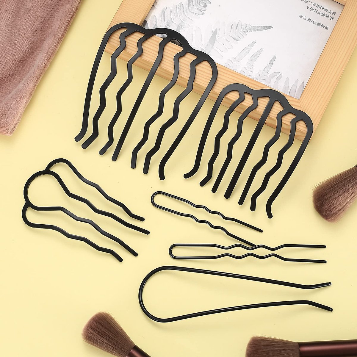 QOOSIKICC 12 Pcs Hair Side Combs, Hair Fork Clips & Pins - U-Shape Teeth Styling Tool for French Twist Updo - Black - görsel 5