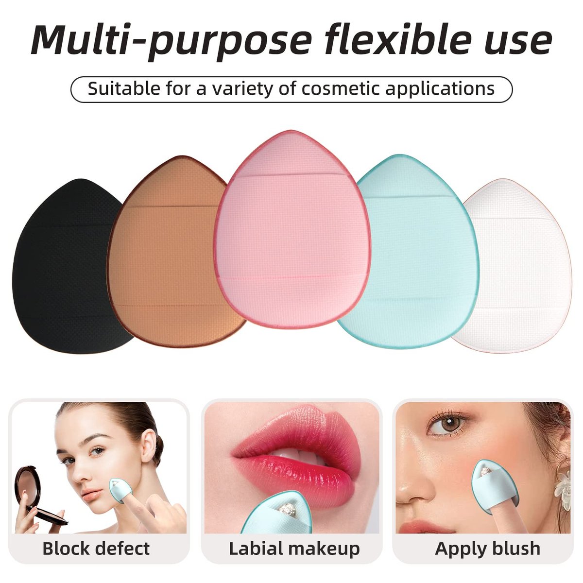 bAnpinSH Finger Puff 12-Pack: Mini Makeup Sponges for Foundation, Concealer & Eyeshadow (5 Colors) - görsel 3