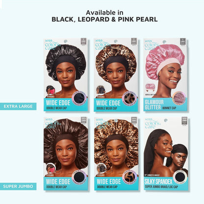 KISS COLORS & CARE Glitter Bonnet XL - Pink Pearl, Gentle Silky Fabric Sleep Cap with Elastic Band for Most Hair Types, Hypoallergenic & Breathable