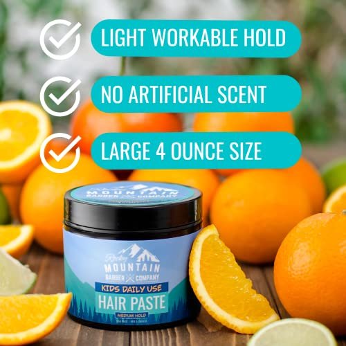Rocky Mountain Barber Company Kids Hair Styling Paste for Boys - Large 4 oz Tub - Medium Hold Gel for All Hairstyles - Citrus Scent - görsel 5