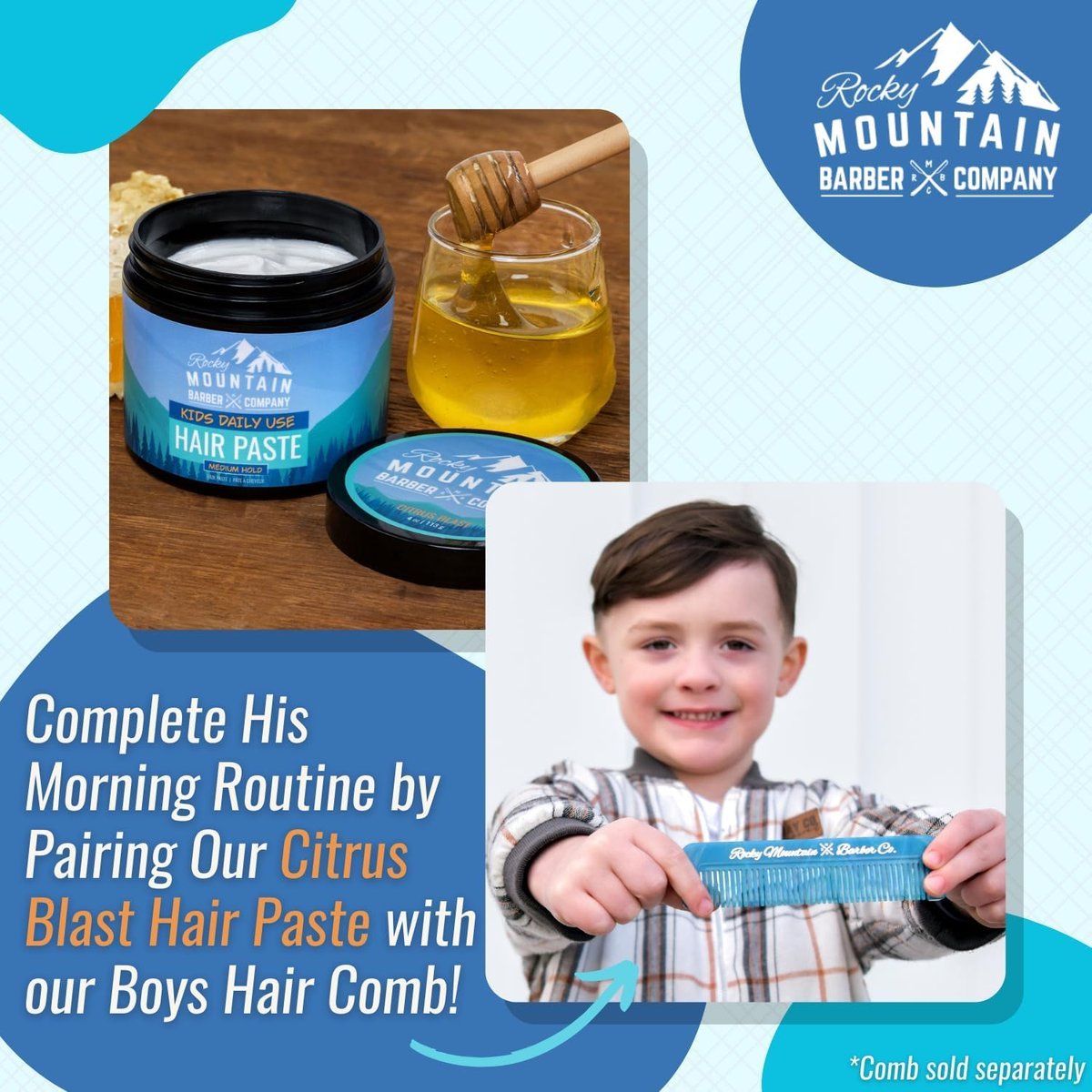 Rocky Mountain Barber Company Kids Hair Styling Paste for Boys - Large 4 oz Tub - Medium Hold Gel for All Hairstyles - Citrus Scent - görsel 12