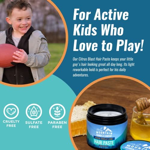 Rocky Mountain Barber Company Kids Hair Styling Paste for Boys - Large 4 oz Tub - Medium Hold Gel for All Hairstyles - Citrus Scent - görsel 7