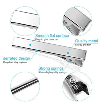 210 PCS Silver Alligator Hair Clips - 1.8 & 2.2 Inch Single Prong Metal Clips for Hair Bows, Crafts, and DIY Accessories | Aisuly
