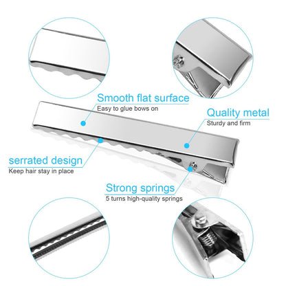 210 PCS Silver Alligator Hair Clips - 1.8 & 2.2 Inch Single Prong Metal Clips for Hair Bows, Crafts, and DIY Accessories | Aisuly