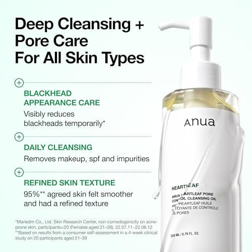 Anua Heartleaf Pore Control Cleansing Oil – Gentle Makeup Remover & Pore Cleanser for All Skin Types, Korean Skincare (6.76 fl oz) Avelisse