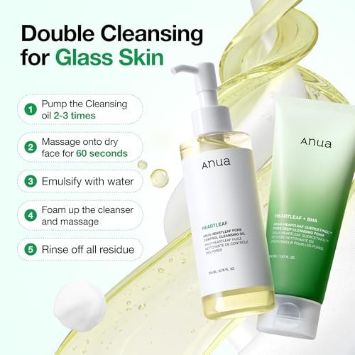 Anua Heartleaf Pore Control Cleansing Oil – Gentle Makeup Remover & Pore Cleanser for All Skin Types, Korean Skincare (6.76 fl oz) Avelisse