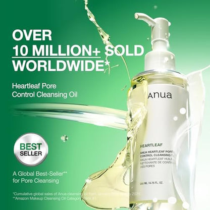 Anua Heartleaf Pore Control Cleansing Oil – Gentle Makeup Remover & Pore Cleanser for All Skin Types, Korean Skincare (6.76 fl oz) Avelisse