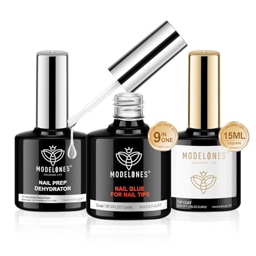 modelones Nail Glue Gel with Top Coat and Prep Dehydrator 3 PCS 15ml - 9 in One Gel Glue Kit for Easy Nail Extension - görsel 2