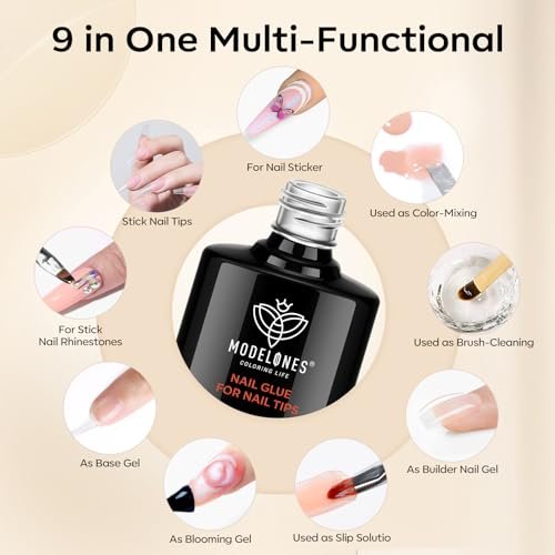 modelones Nail Glue Gel with Top Coat and Prep Dehydrator 3 PCS 15ml - 9 in One Gel Glue Kit for Easy Nail Extension - görsel 4