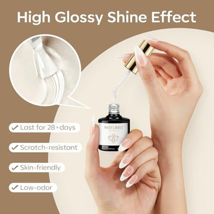 modelones Nail Glue Gel with Top Coat and Prep Dehydrator 3 PCS 15ml - 9 in One Gel Glue Kit for Easy Nail Extension