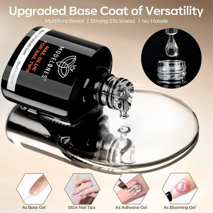 modelones Nail Glue Gel with Top Coat and Prep Dehydrator 3 PCS 15ml - 9 in One Gel Glue Kit for Easy Nail Extension