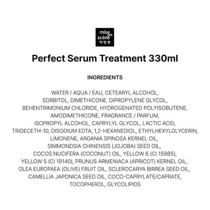 Mise En Scene Perfect Serum Treatment - Korean Hair Mask for Coating Effect, Home Care Wash-Off Conditioner, 11.15 Fl Oz (330ml) Avelisse