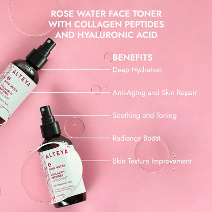 Alteya Organics Rose Water Face Toner with Collagen Peptides & Hyaluronic Acid – Hydrating Facial Mist for Anti-Aging, Firming & Radiant Skin – 4 Fl Oz (120mL) Avelisse