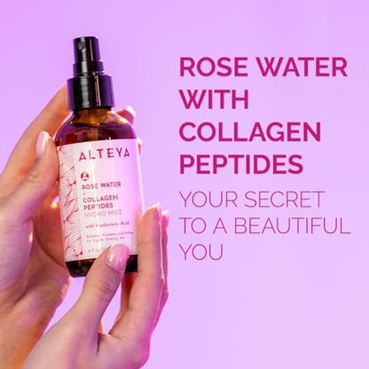 Alteya Organics Rose Water Face Toner with Collagen Peptides & Hyaluronic Acid – Hydrating Facial Mist for Anti-Aging, Firming & Radiant Skin – 4 Fl Oz (120mL) Avelisse