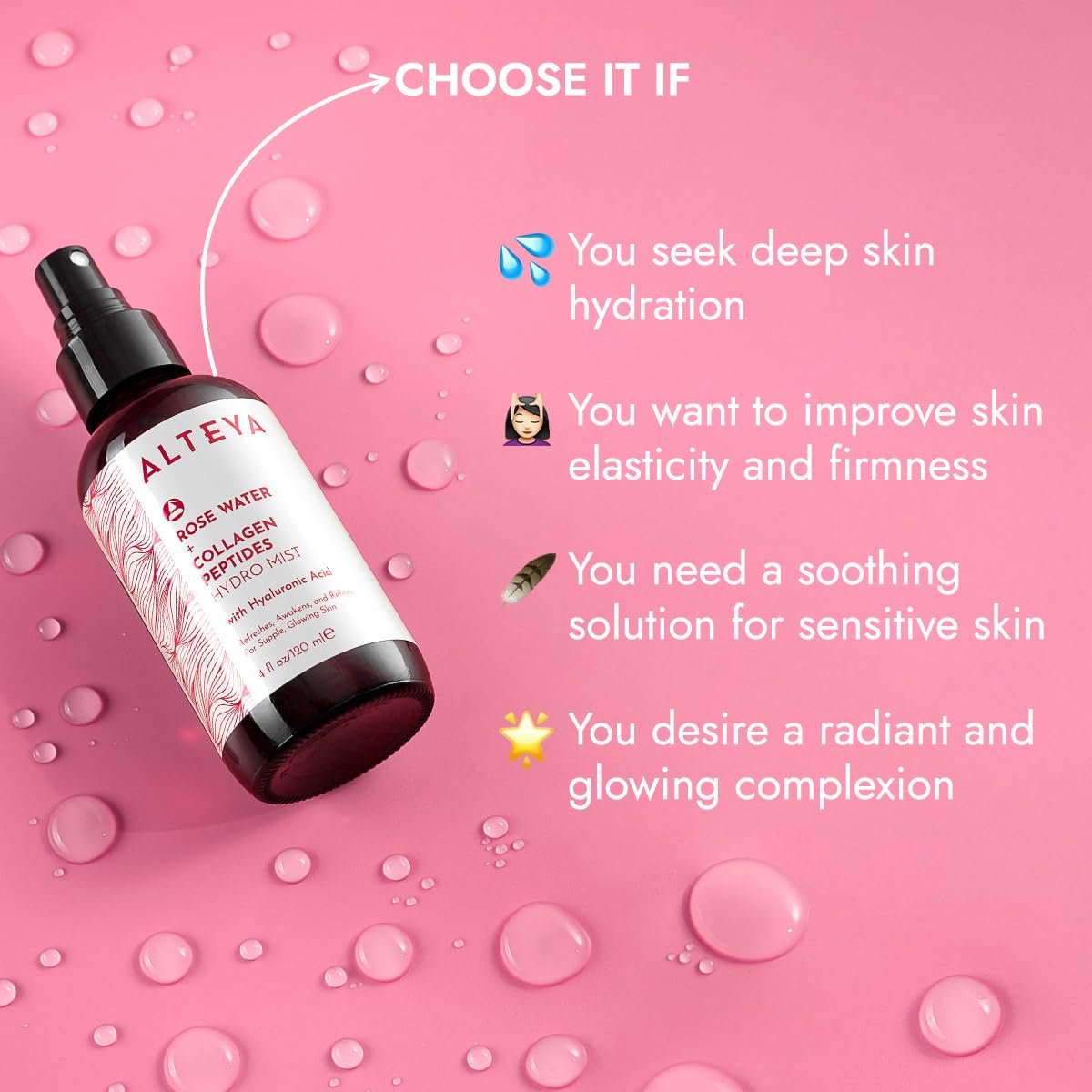 Alteya Organics Rose Water Face Toner with Collagen Peptides & Hyaluronic Acid – Hydrating Facial Mist for Anti-Aging, Firming & Radiant Skin – 4 Fl Oz (120mL) Avelisse
