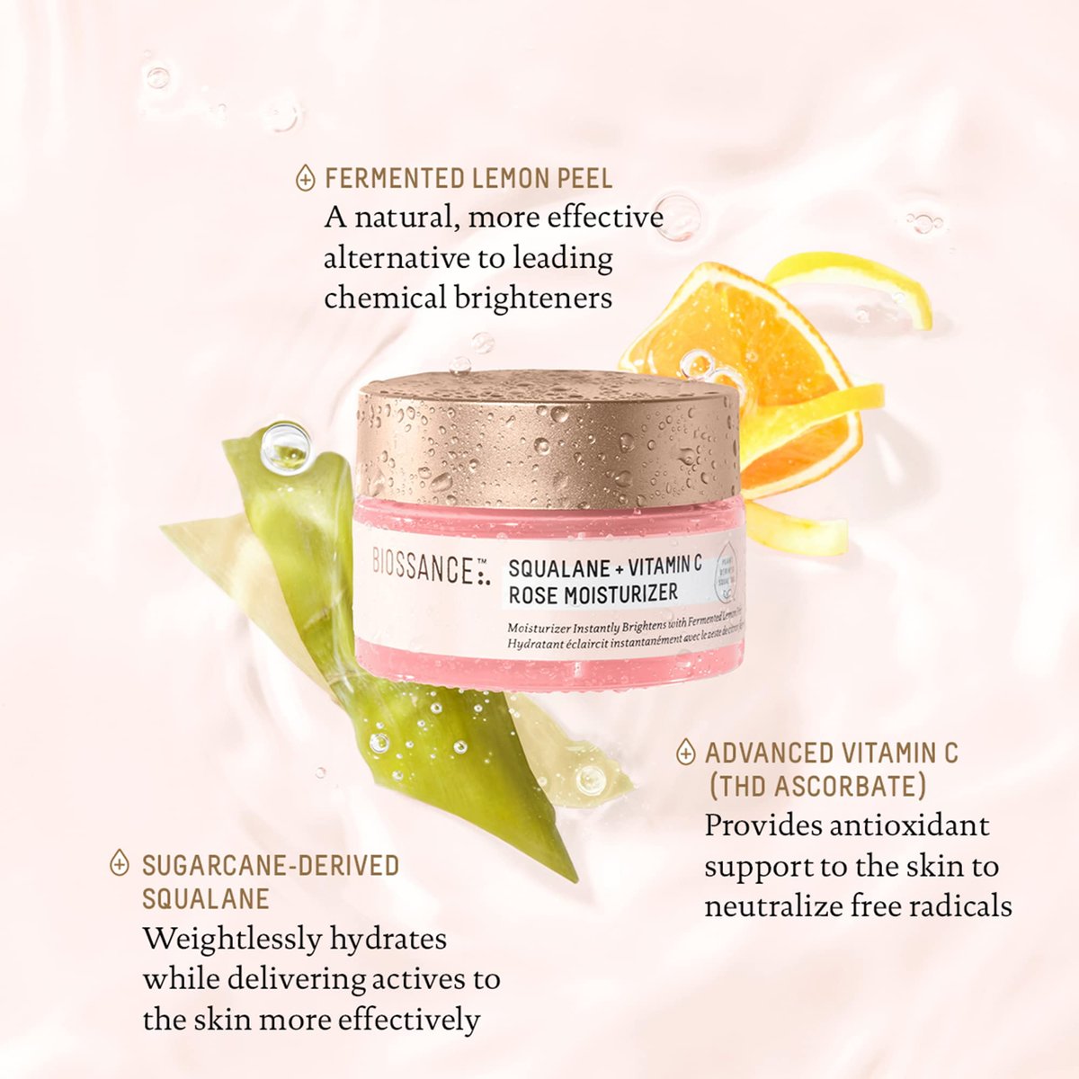 Biossance Squalane + Vitamin C Rose Face Moisturizer – Antioxidant-Rich Hydrating Lotion for Radiant Skin, 1.69 oz Avelisse