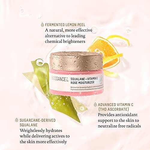 Biossance Squalane + Vitamin C Rose Face Moisturizer – Antioxidant-Rich Hydrating Lotion for Radiant Skin, 1.69 oz Avelisse